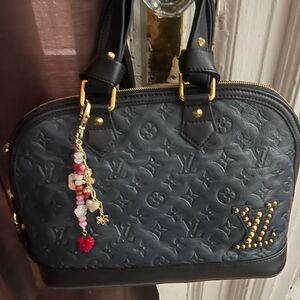 Louis Vuitton Black Empriente Leather Dome Satchel with Gold Stud LV Accent